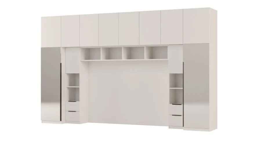 Zabudowa do sypialni 364x225 cm Biel Kredowa z 2 lustrami – SARA | eMeblast