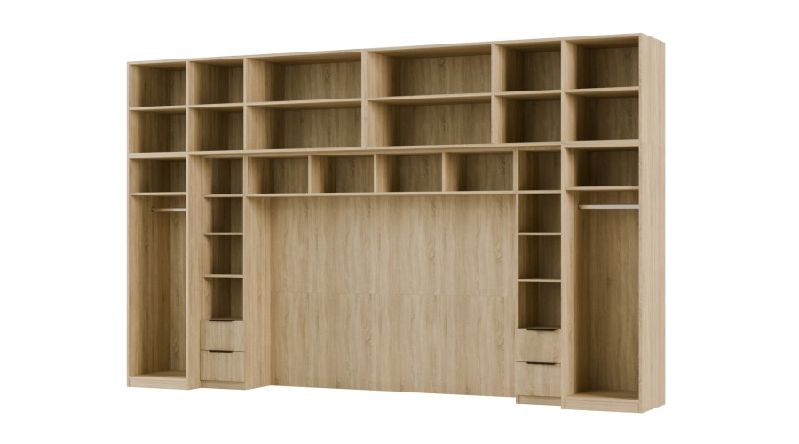 Zabudowa do sypialni 364x225 cm Sonoma Jasna z 2 lustrami – SARA | eMeblast Zabudowa do sypialni 364x225 cm Sonoma Jasna z 2 lustrami – SARA | eMeblast