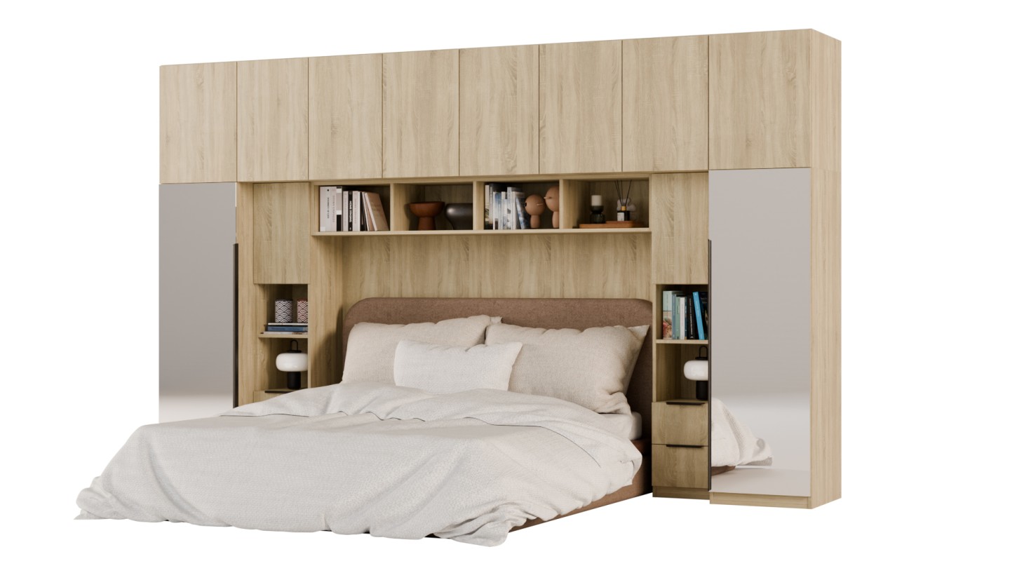 Zabudowa do sypialni 364x225 cm Sonoma Jasna z 2 lustrami – SARA | eMeblast Zabudowa do sypialni 364x225 cm Sonoma Jasna z 2 lustrami – SARA | eMeblast