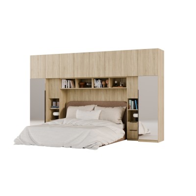 Zabudowa do sypialni 364x225 cm Sonoma Jasna z 2 lustrami – SARA | eMeblast