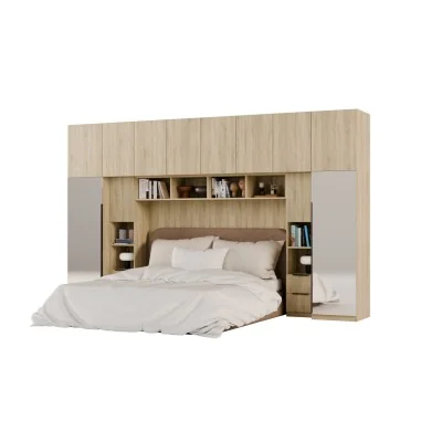Zabudowa do sypialni 364x225 cm Sonoma Jasna z 2 lustrami – SARA | eMeblast