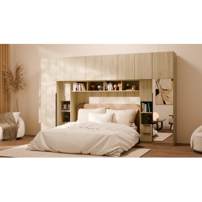 Zabudowa do sypialni 364x225 cm Sonoma Jasna z 2 lustrami – SARA | eMeblast