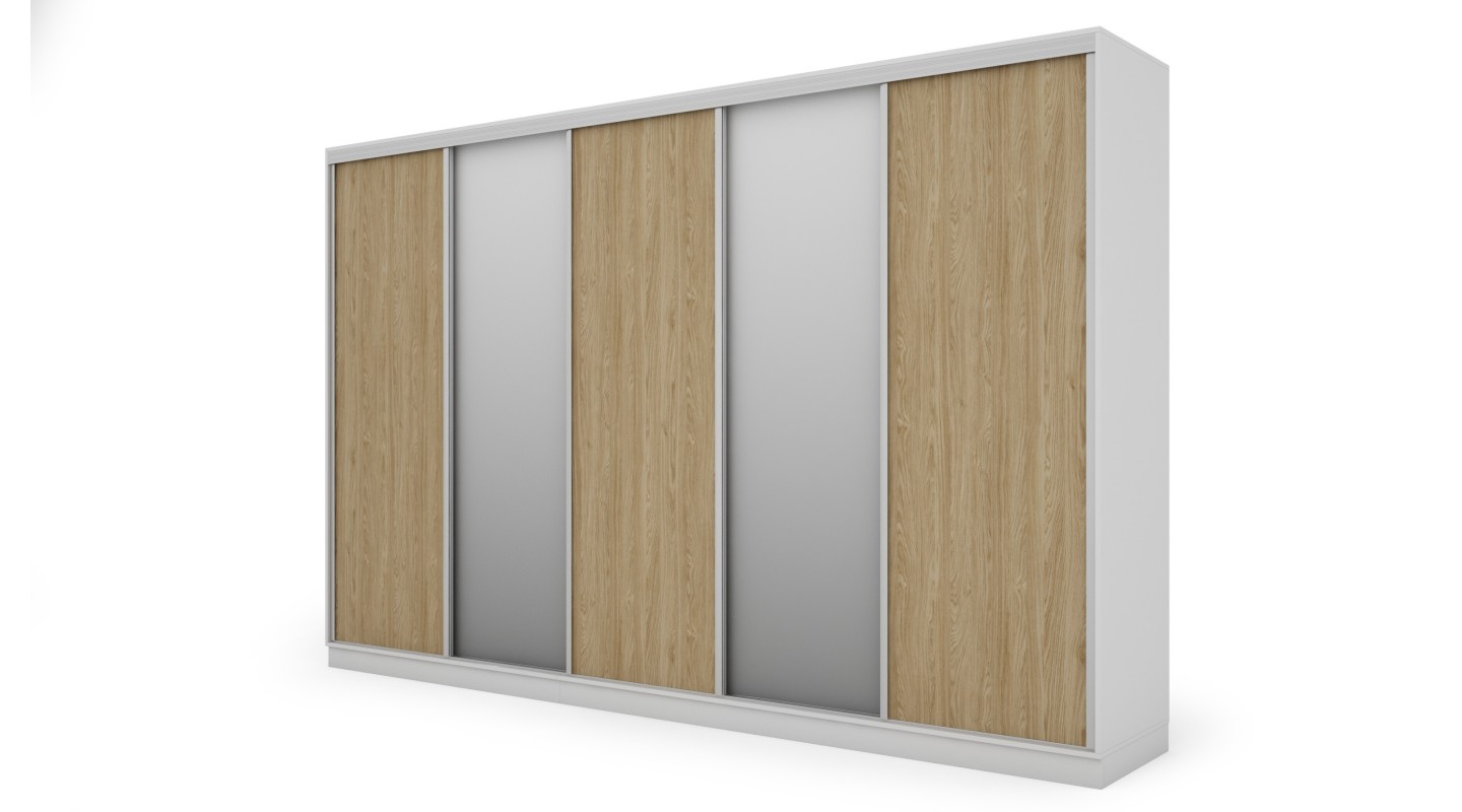 Szafa przesuwna 380x244 cm biel /dąb olejowany 2 lustra - Navero | eMeblast Szafa przesuwna 380x244 cm biel /dąb olejowany 2 lustra - Navero | eMeblast