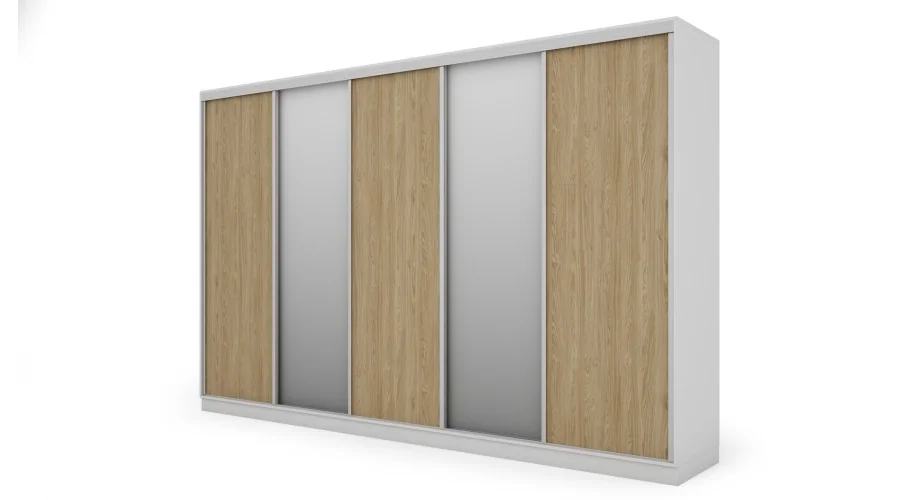 Szafa przesuwna 380x244 cm biel /dąb olejowany 2 lustra - Navero | eMeblast Szafa przesuwna 380x244 cm biel /dąb olejowany 2 lustra - Navero | eMeblast