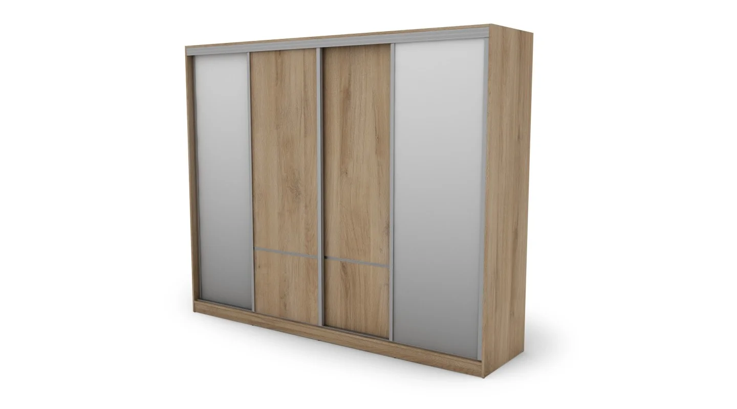 Szafa przesuwna 268x220 cm dąb Lorenzo z 2 lustrami – Virello | eMeblast