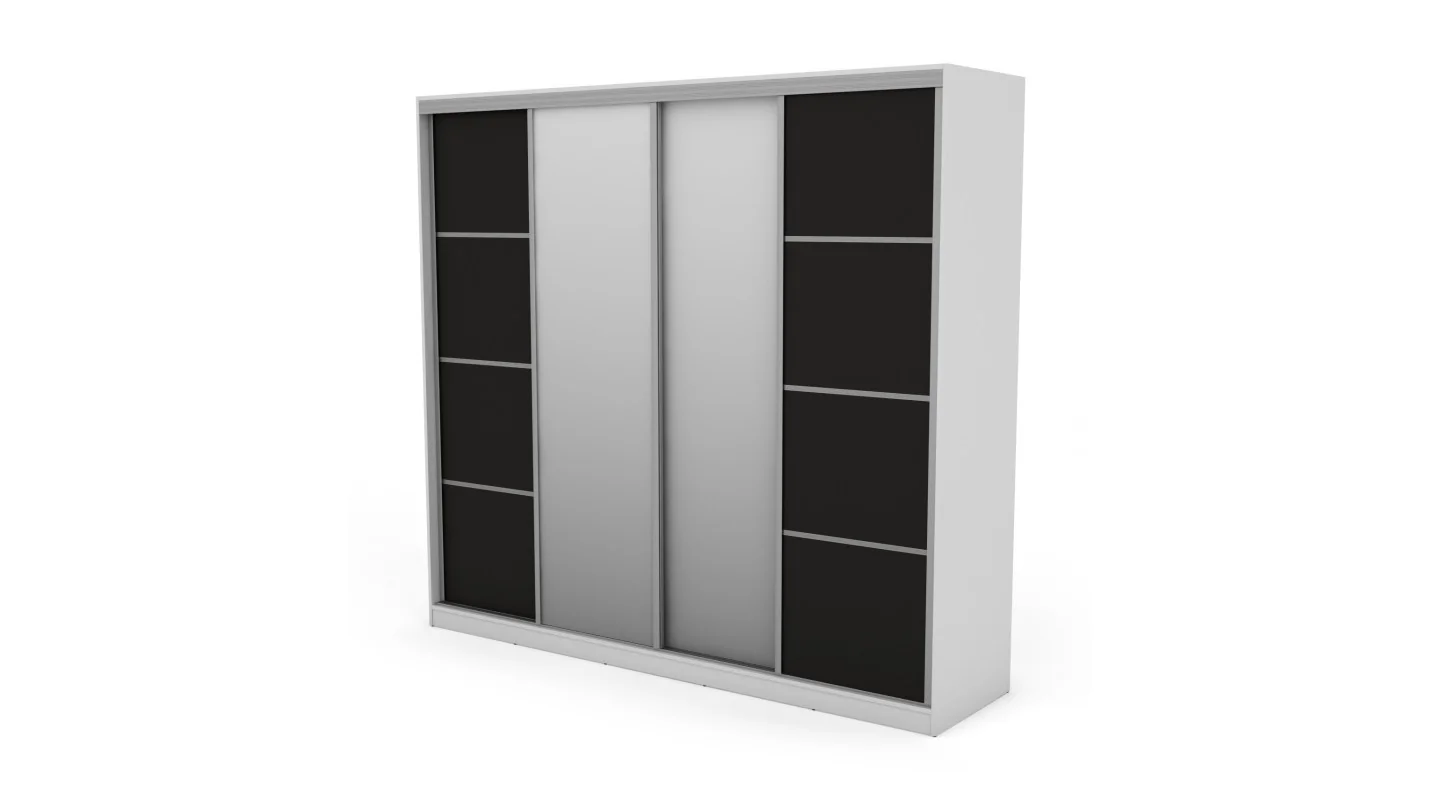 Szafa przesuwna 260x240 cm biała / czarna z 2 lustrami – Maxdoro | eMeblast