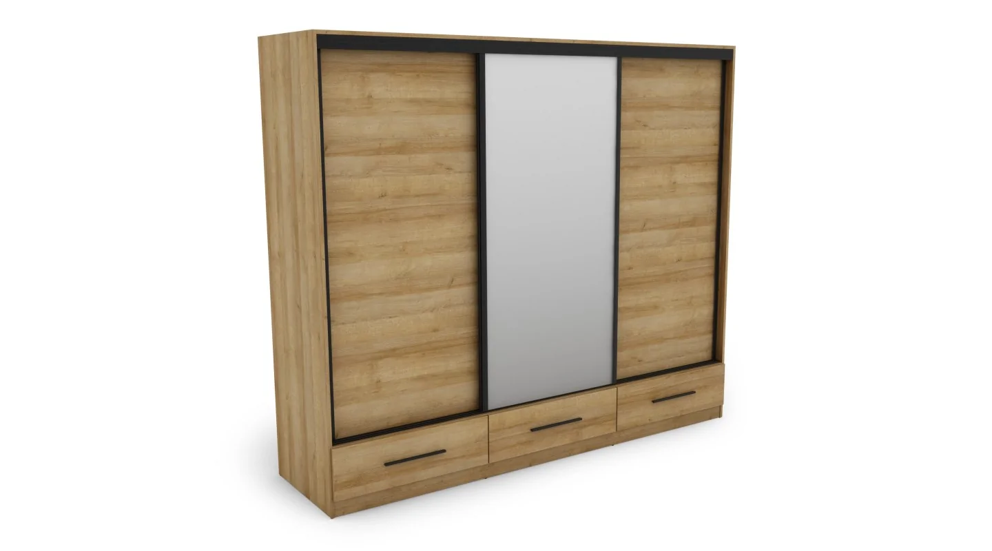Szafa przesuwna 250x216 cm dąb Riva z lustrem i szufladami – Extaro | eMeblast