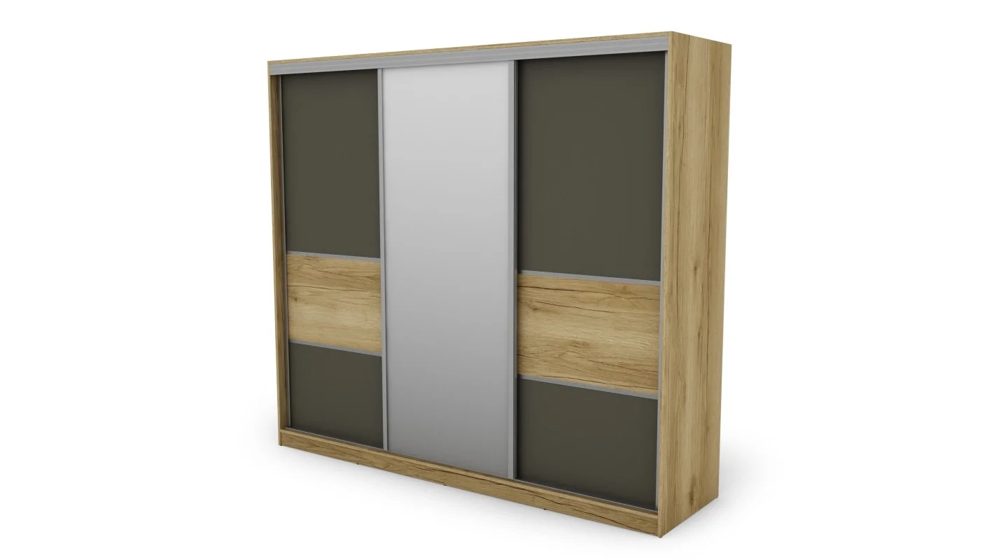 Szafa przesuwna 245x220 cm dąb Grand naturalny / grafit z lustrem – Verdino | eMeblast