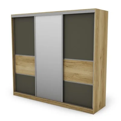 Szafa przesuwna 245x220 cm dąb Grand naturalny / grafit z lustrem – Verdino | eMeblast