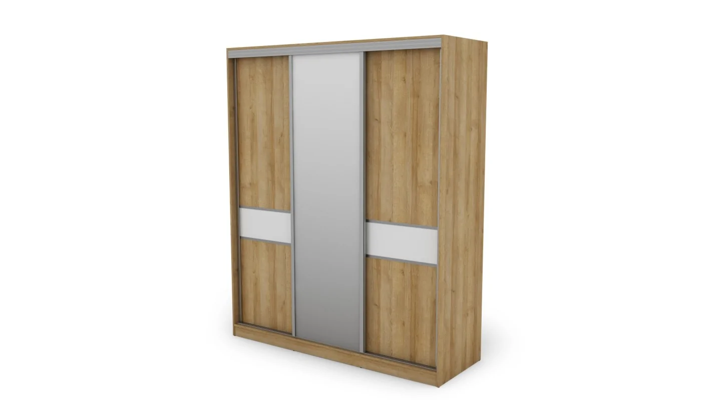 Szafa przesuwna 190x230 cm dąb Riva / biały połysk z lustrem – Calvero | eMeblast