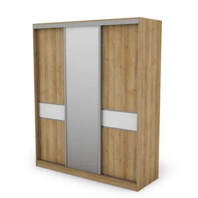 Szafa przesuwna 190x230 cm dąb Riva / biały połysk z lustrem – Calvero | eMeblast