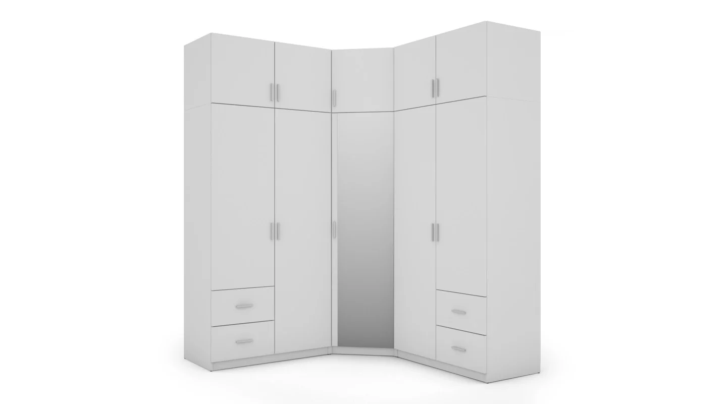 Szafa narożna 189x240 cm biel lustro – Corvado | eMeblast Szafa narożna 189x240 cm biel lustro – Corvado | eMeblast