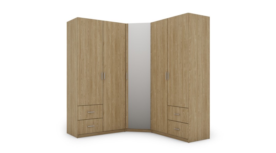 Szafa narożna 189x214 cm dąb olejowany lustro – Cornero | eMeblast