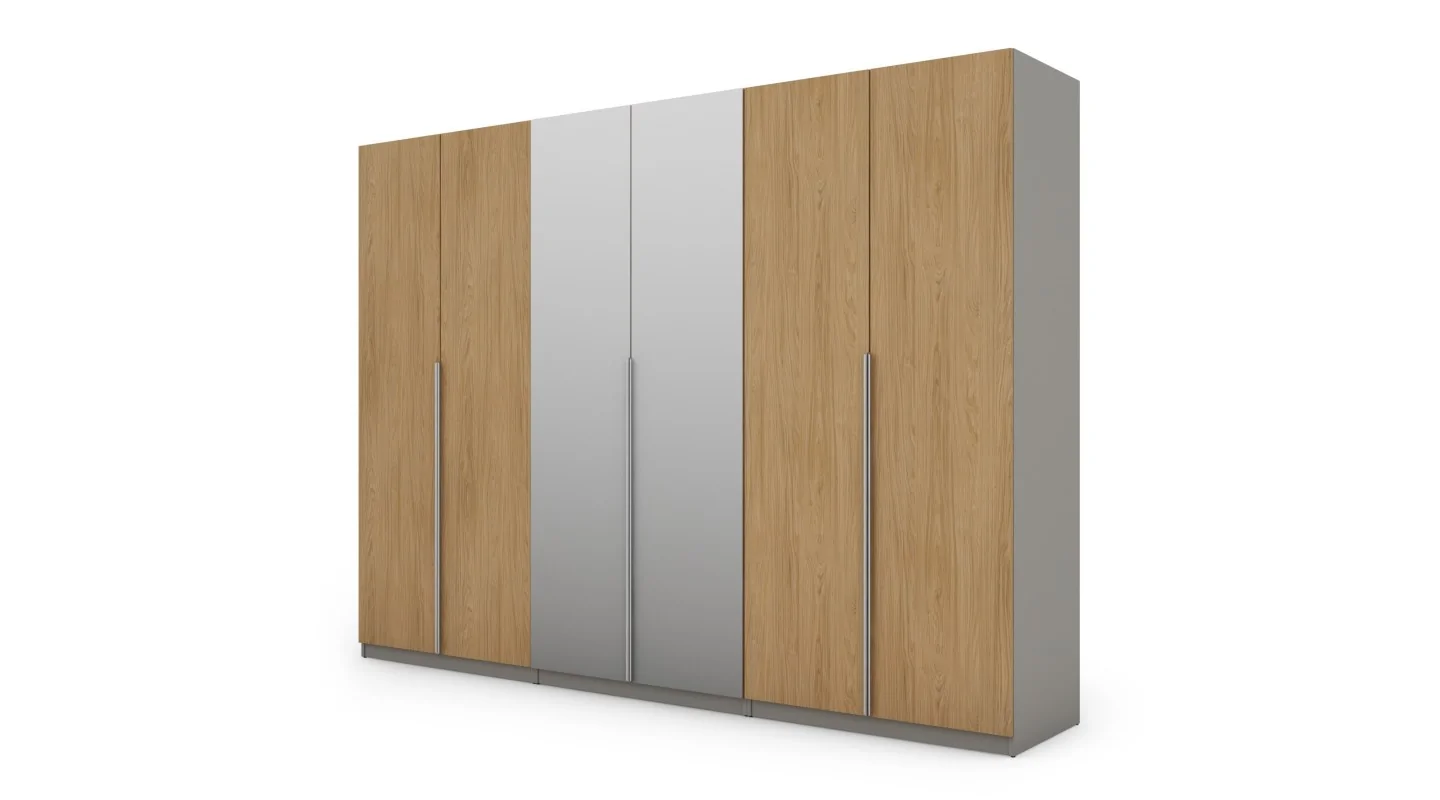 Szafa 300x220 cm szary jasny dąb casella lustro – Modulor | eMeblast Szafa 300x220 cm szary jasny dąb casella lustro – Modulor | eMeblast