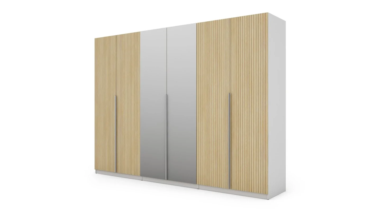 Szafa 300x220 cm biel dąb gaja lamele lustro – Modulor | eMeblast
