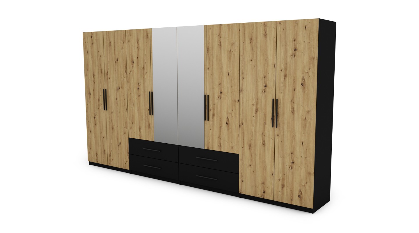 Szafa 400x220 cm czarny dąb artisan lustro – Luvano | eMeblast