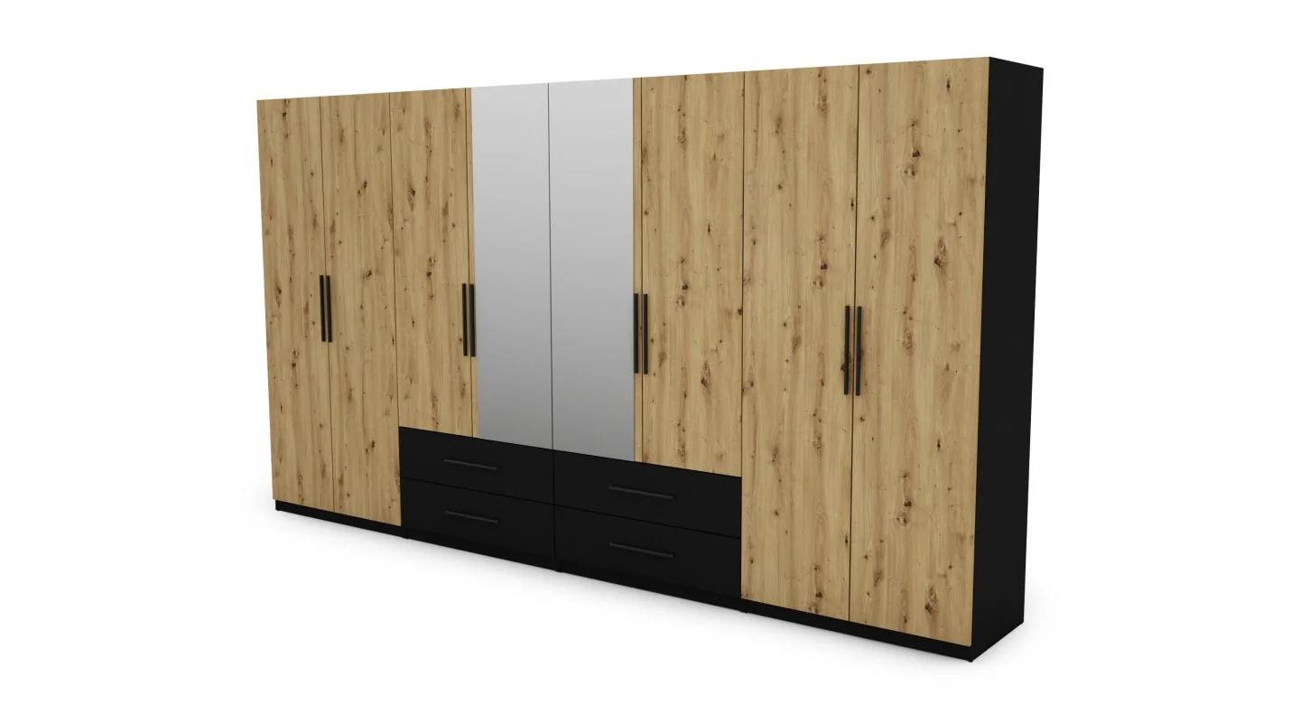 Szafa 400x220 cm czarny dąb artisan lustro – Luvano | eMeblast