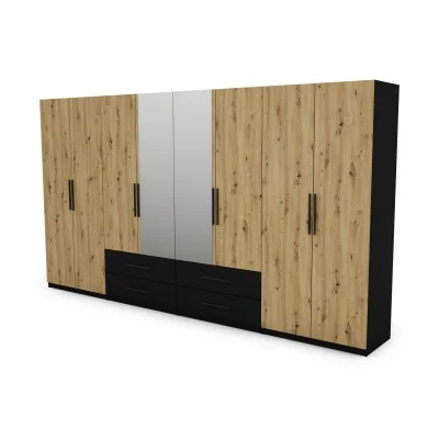 Szafa 400x220 cm czarny dąb artisan lustro – Luvano | eMeblast