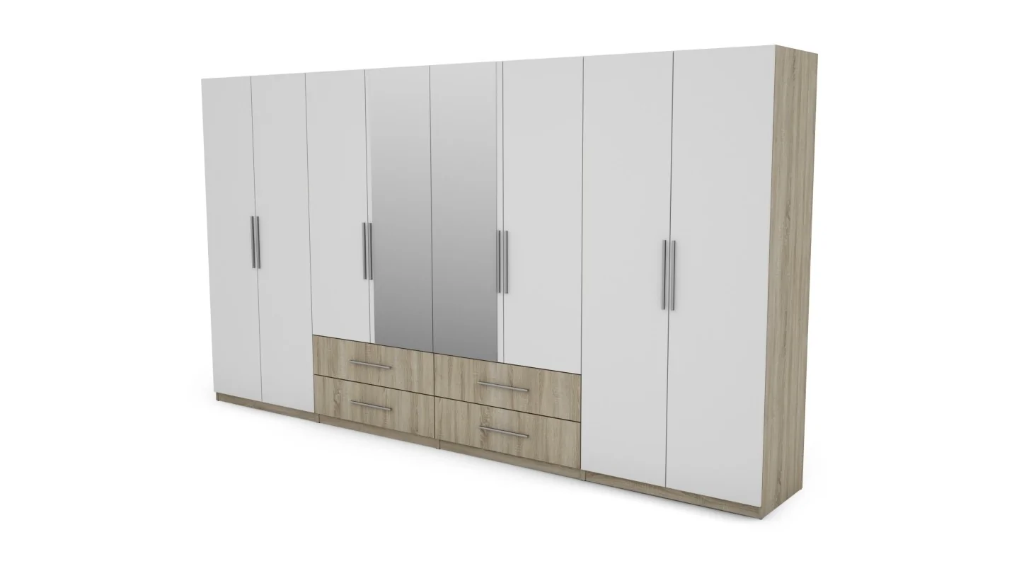 Szafa 400x220 cm sonoma jasna biel lustro – Luvano | eMeblast