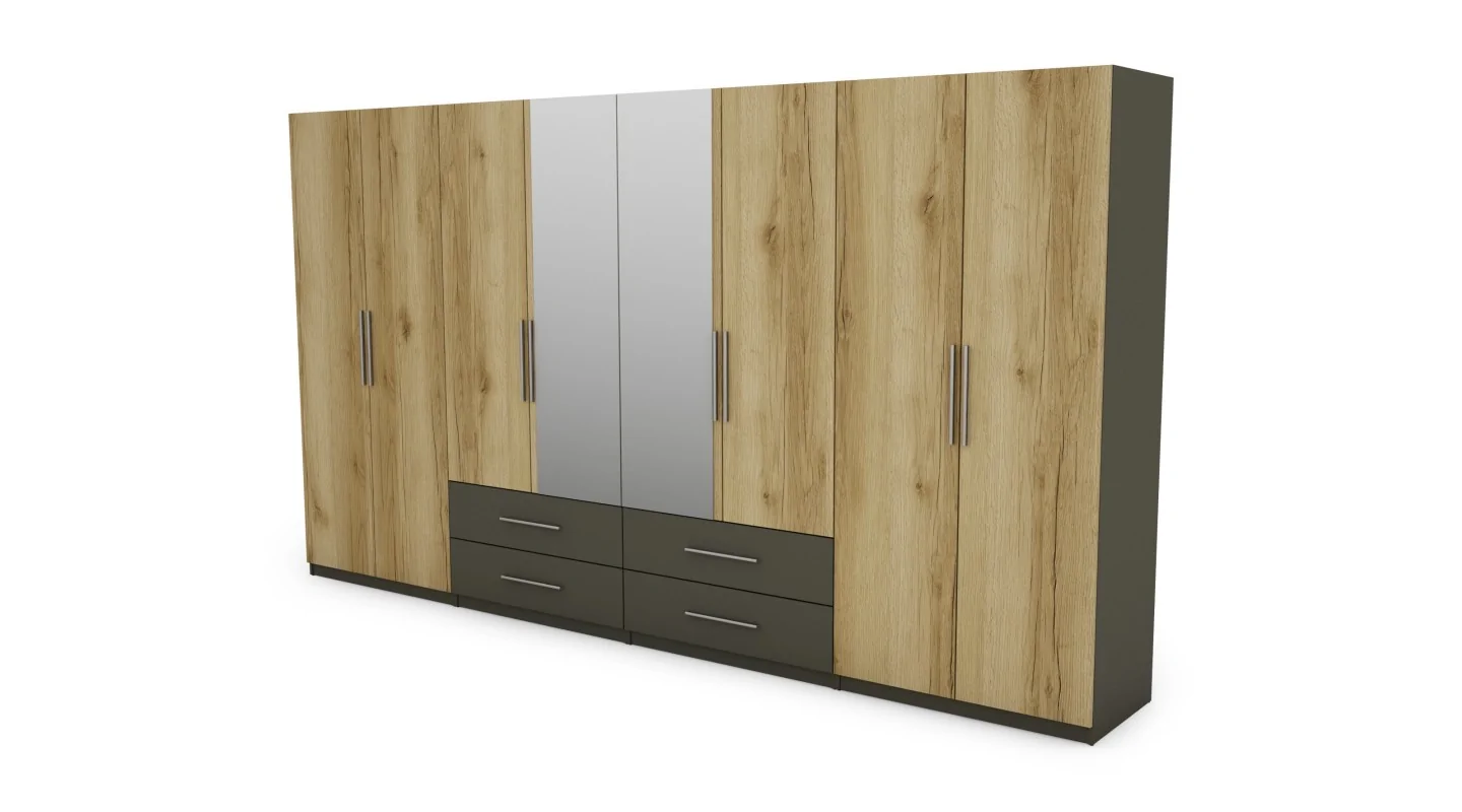 Szafa 400x220 cm grafit dąb grand naturalny lustro – Luvano | eMeblast
