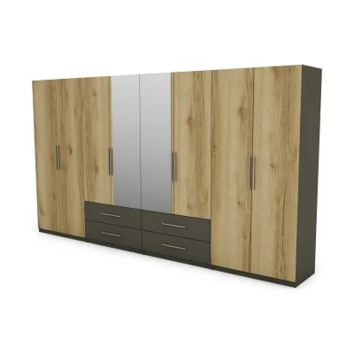 Szafa 400x220 cm grafit dąb grand naturalny lustro – Luvano | eMeblast