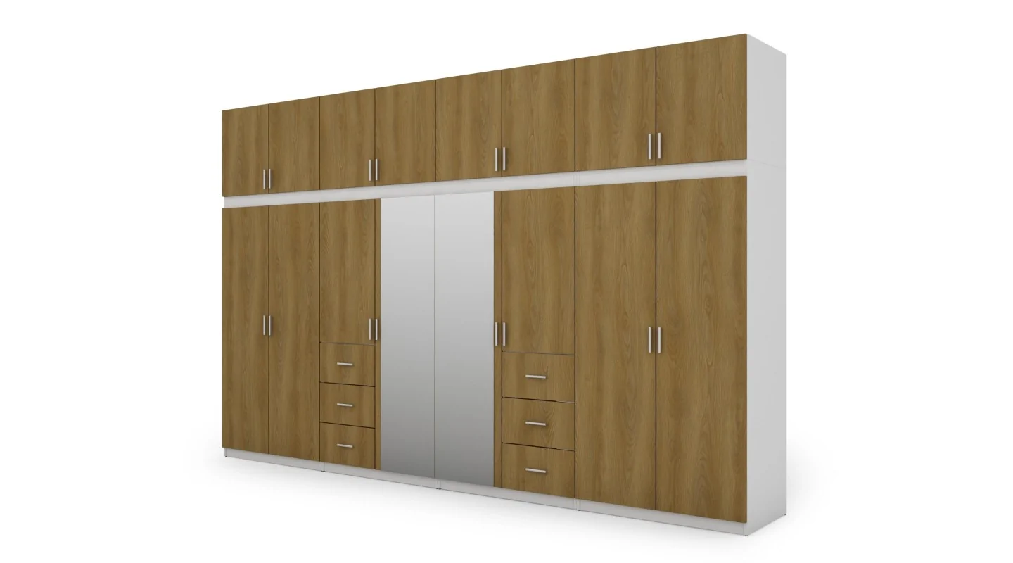 Szafa 380x240 cm biel dąb karmel lustro – Melvio | eMeblast