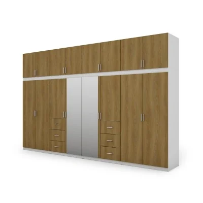 Szafa 380x240 cm biel dąb karmel lustro – Melvio | eMeblast