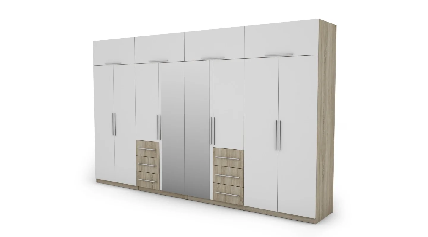 Szafa 360x220 cm sonoma jasna biel lustro – Sorelo | eMeblast