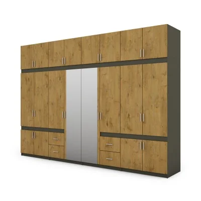 Szafa 340x240 cm grafit dąb lancelot lustro – Maxora | eMeblast