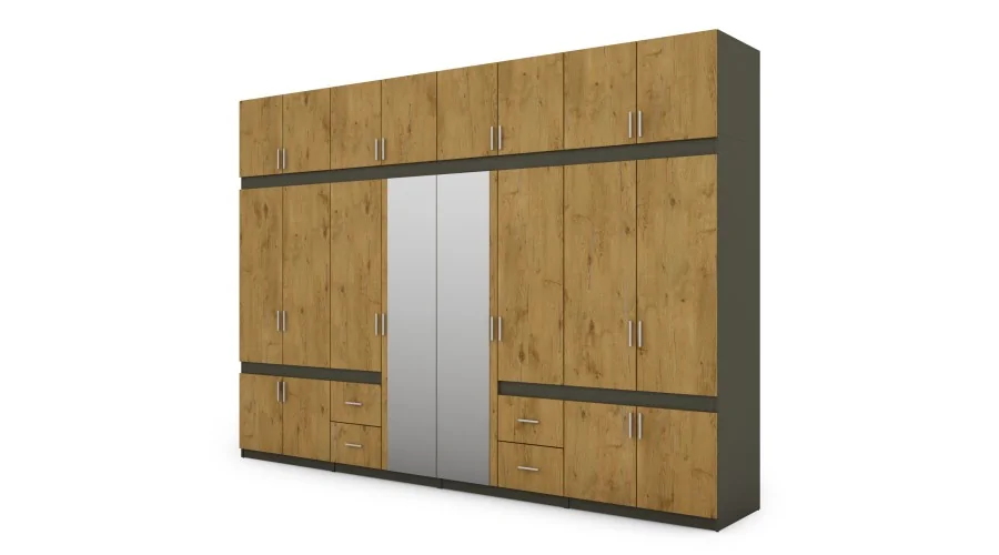 Szafa 340x240 cm grafit dąb lancelot lustro – Maxora | eMeblast Szafa 340x240 cm grafit dąb lancelot lustro – Maxora | eMeblast