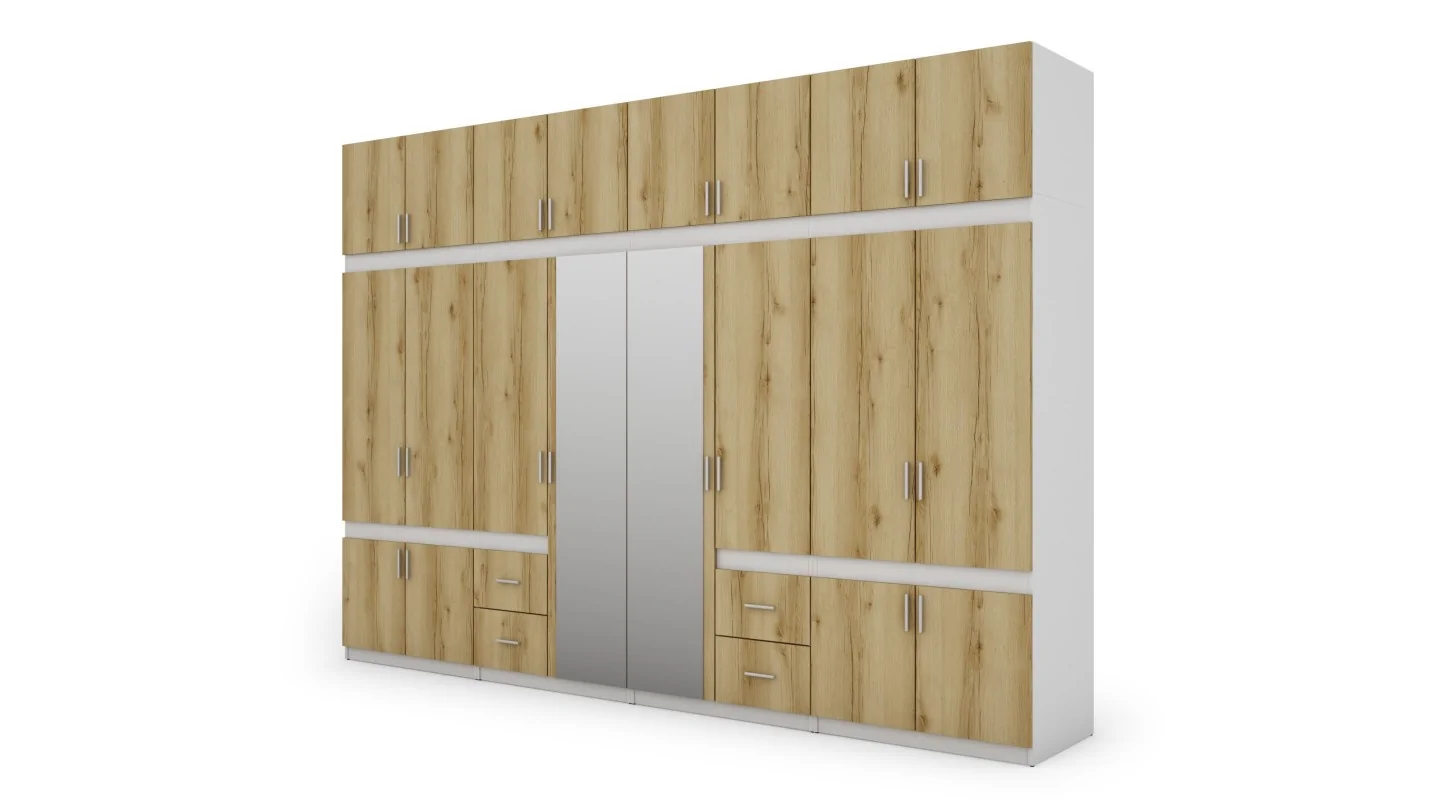 Szafa 340x240 cm biel dąb grand naturalny lustro – Maxora | eMeblast Szafa 340x240 cm biel dąb grand naturalny lustro – Maxora | eMeblast