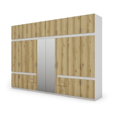 Szafa 340x240 cm biel dąb grand naturalny lustro – Maxora | eMeblast