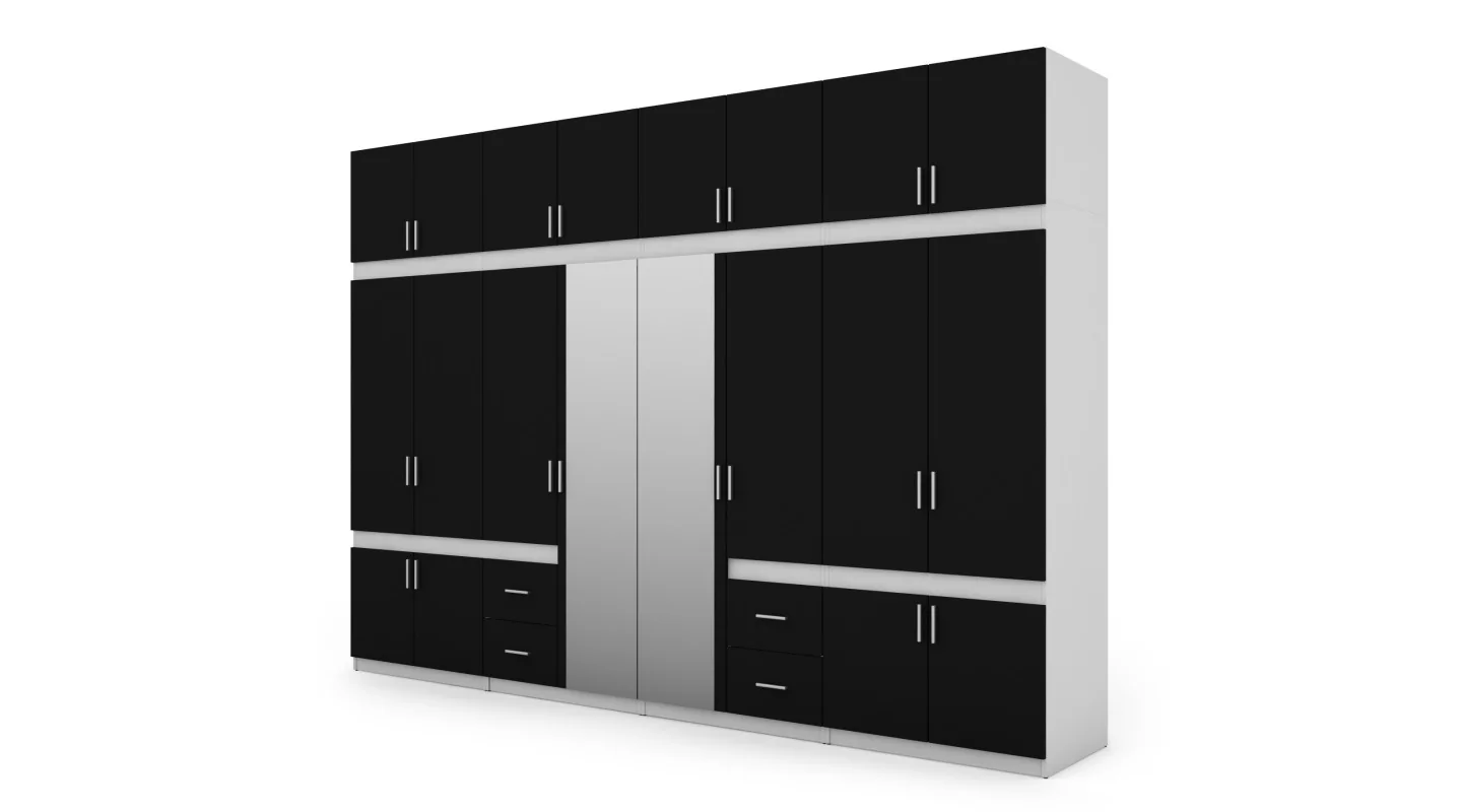 Szafa 340x240 cm biel czarny lustro – Maxora | eMeblast