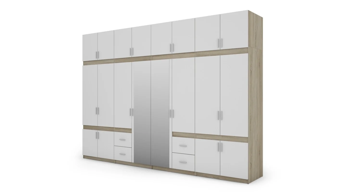 Szafa 340x240 cm sonoma jasna biel lustro – Maxora | eMeblast