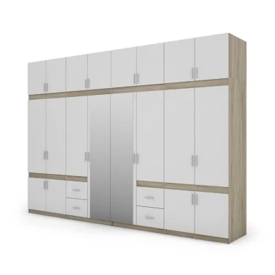 Szafa 340x240 cm sonoma jasna biel lustro – Maxora | eMeblast