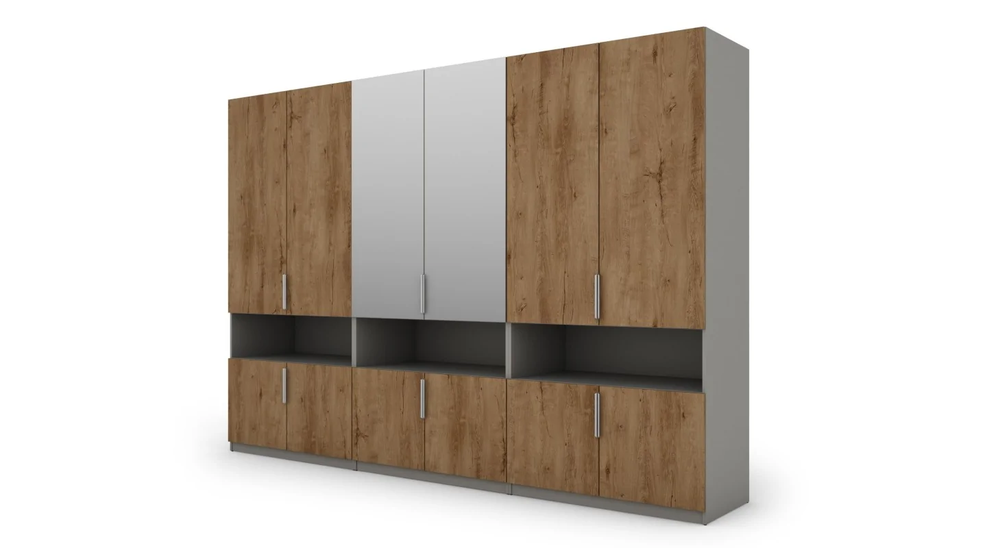 Szafa 330x230 cm szary platynowy dąb lefkas lustro – Expono | eMeblast