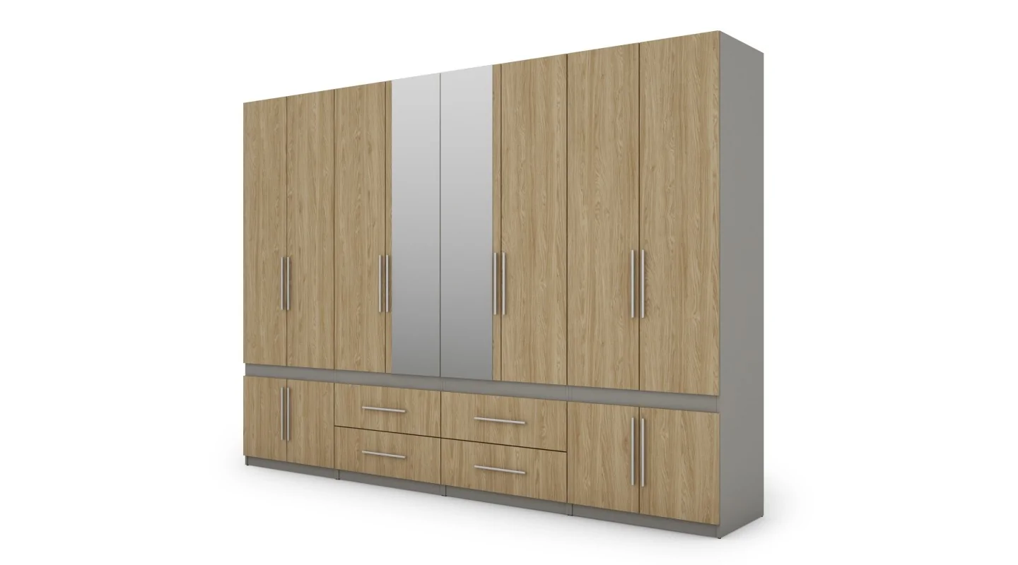 Szafa 320x230 cm szary platynowy dąb olejowany lustro – Accessa | eMeblast