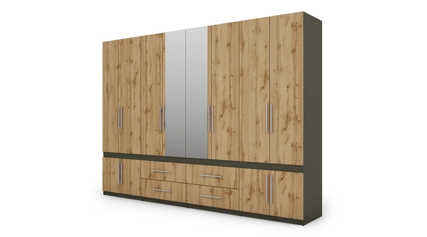 Szafa 320x230 cm grafit dąb wotan lustro – Accessa | eMeblast Szafa 320x230 cm grafit dąb wotan lustro – Accessa | eMeblast