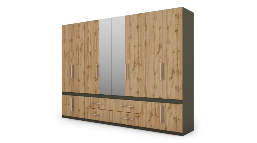Szafa 320x230 cm grafit dąb wotan lustro – Accessa | eMeblast Szafa 320x230 cm grafit dąb wotan lustro – Accessa | eMeblast