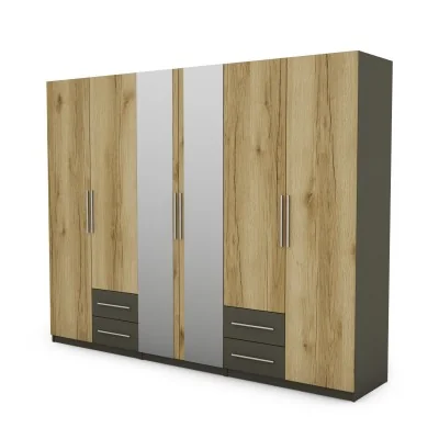 Szafa 280x220 cm grafit dąb grand naturalny lustro – Hedron | eMeblast