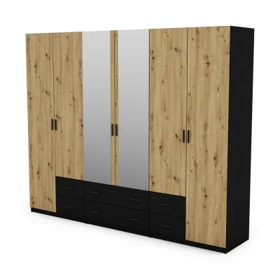 Szafa 270x220 cm czarny dąb artisan lustro – Dorsen | eMeblast