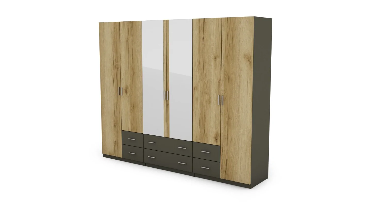 Szafa 270x220 cm grafit dąb grand naturalny lustro – Dorsen | eMeblast