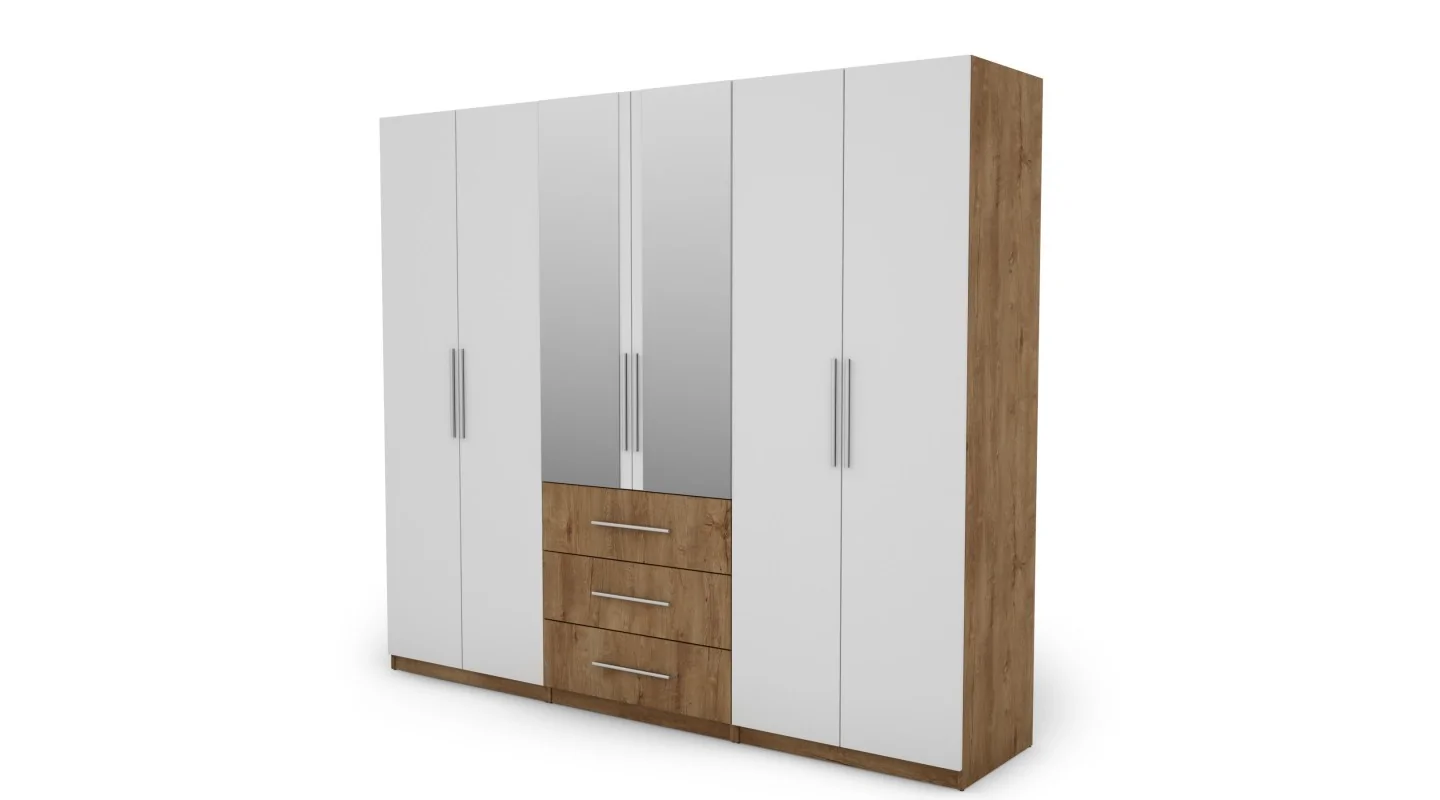 Szafa 250x220 cm dąb lefkas biel lustro – Zerion | eMeblast