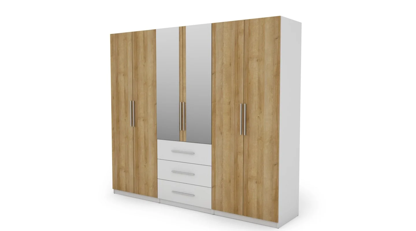 Szafa 250x220 cm biel dąb riva lustro – Zerion | eMeblast