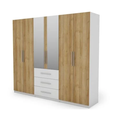Szafa 250x220 cm biel dąb riva lustro – Zerion | eMeblast