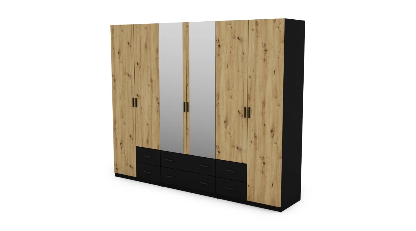 Szafa 240x220 cm czarny dąb artisan lustro – Torven | eMeblast Szafa 240x220 cm czarny dąb artisan lustro – Torven | eMeblast