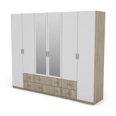Szafa 240x220 cm sonoma jasna biel lustro – Torven | eMeblast