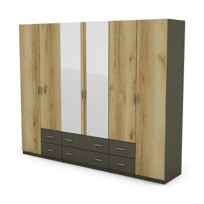 Szafa 240x220 cm grafit dąb grand naturalny lustro – Torven | eMeblast