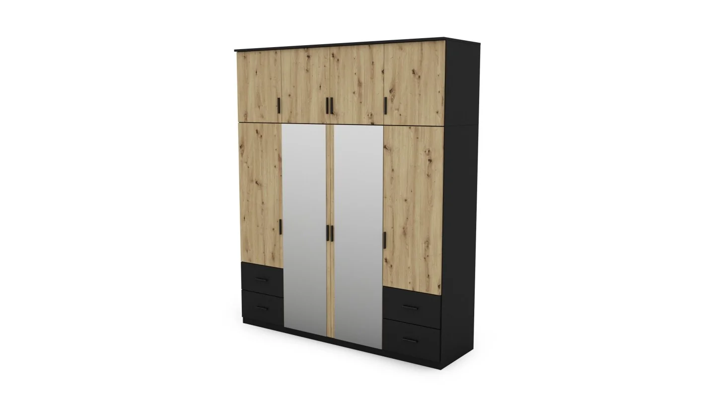 Szafa 200x242 cm czarny dąb artisan lustro – Arden | eMeblast