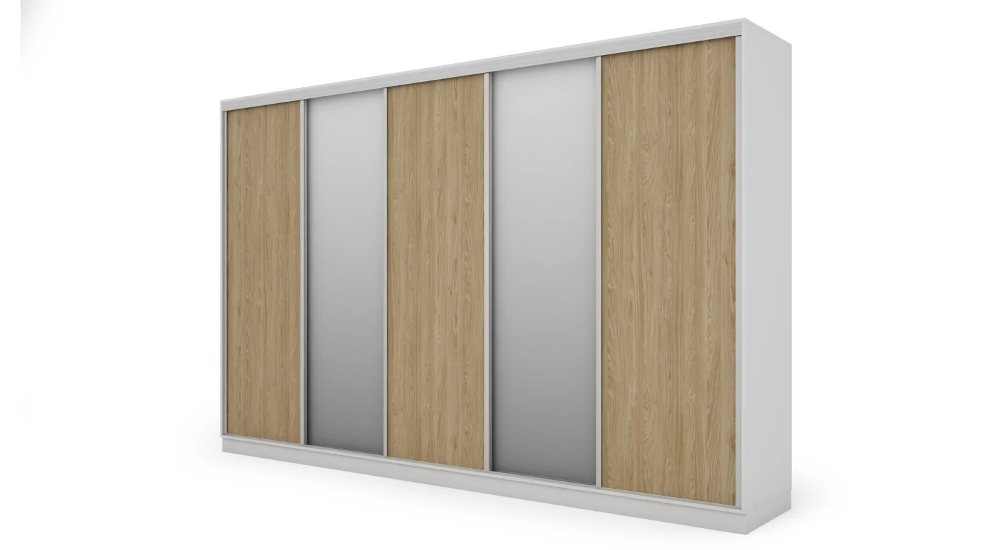 Szafa przesuwna 380x244 cm biel /dąb olejowany 2 lustra - Navero | eMeblast